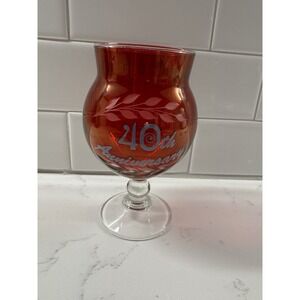 Vintage Ruby Red Glass with Gold Overlay 40th Anniversary Footed Wine Glass